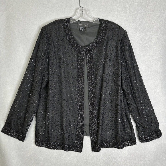 Laurence Kazar Jackets & Blazers - Laurence Kazar Beaded Jacket Women Sz XL Silk Vintage Glam New Years Eve Party